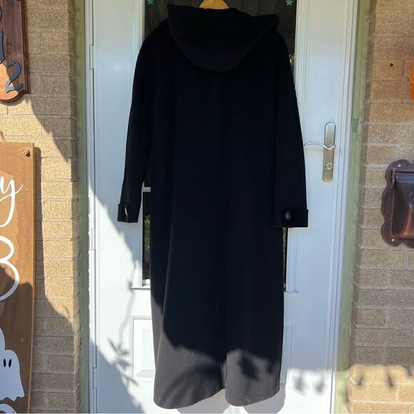 Vintage Black Lambswool Forecaster Velvet Trimed Hooded Long Trench Coat (10) - Picture 5 of 14